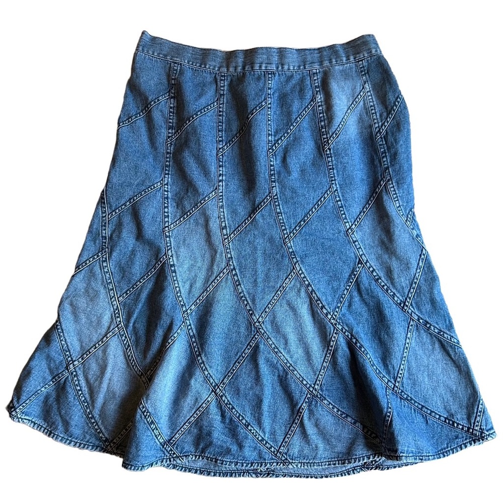 Studio West Apparel Denim Patchwork Midi Skirt
